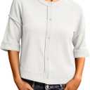 Saodimallsu Womens 3/4 Sleeve Cardigan Sweaters Button Down Crewneck Knit Cropped Tops Casual Fall Outerwear (White, M)
