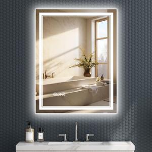 Led Mirror for Bathroom 28x36 Inch - Front and Backlit Mirror - Lighted Bathroom Mirror, Anti-Fog, Dimmable, Brighter CRI 90+, 3 Colors, Rotatable Wall Mounted Smart Bathroom Mirror