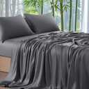 Shilucheng 100% Viscose Derived from Bamboo_ Sheets Queen Size 4Pcs - Ultra Cooling & Silky Soft Bed Sheets, 16" Deep Pocket, Perfect for Hot Sleepers, Hotel Bedding Sheets (Dark Grey)