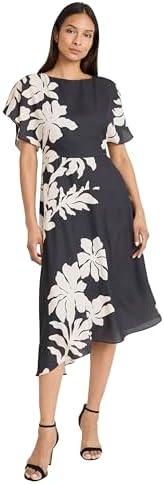 Maggy London Women's Floral Short Sleeve Boat Neck A-line Midi Wedding Guest Dresses, Size 6