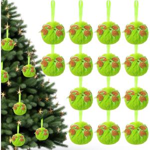 2 x Liliful 18 Pcs Lime Green Furry Christmas Ball Ornaments3.15 Inch Bow Xmas Furry Ornaments Hanging Christmas Pom Pom Ball Decorations for Home Xmas Tree Party Supplies Wall Decor(Style 1,Green)