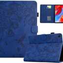 KEROM for Galaxy Tab A9 Plus Case 10 Inch 2024 2023 (SM-X210/X216/X218), Galaxy A9+ Plus Case, Embossed Suede Leather Stand Cover for Galaxy Tab A9+/A9 Plus, Auto Wake/Sleep - Dark Blue Bird Flower