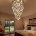 36'' Modern Crystal Chandelier for Entryway Raindrop Chandeliers LED Dimmable High Ceiling Flush Mount Light Fixtures for Staircaes Hallway Foyer Living Room LED Bulbs Included Gold, D20'' x H36''