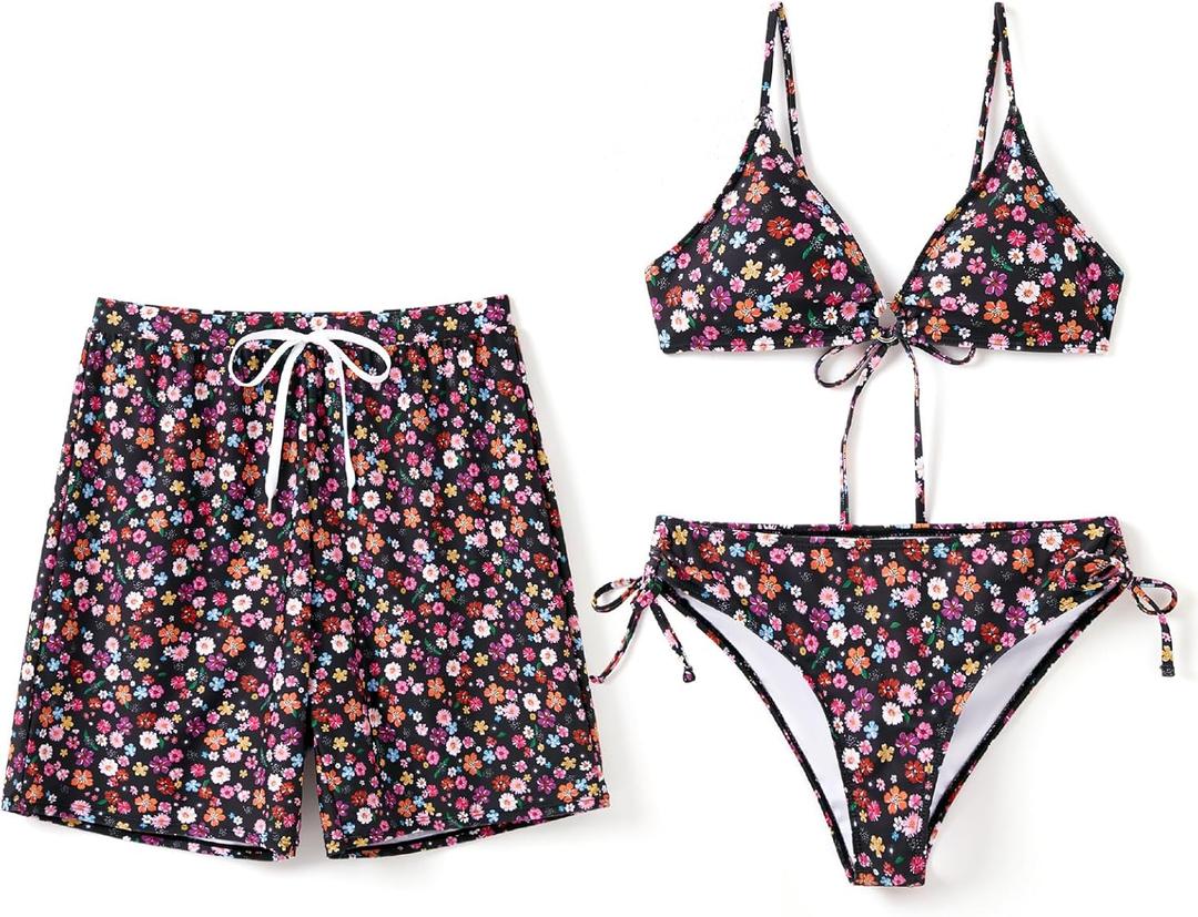 PATPAT Matching Hawaiian Swimsuits for Couples Two Piece Bikini Sets or Swim Trunks Summer Beach Vacation Swimwear (Small)