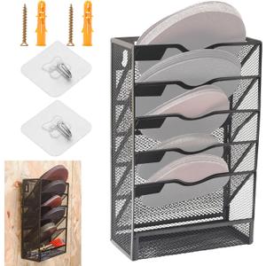 Hanging 5-Tier Mesh Sandpaper Organizer, Metal Sandpaper Organizer for 5 Inch and 6 Inch, Holds 5 Different Sandpapers, Sandpaper Storage Rack, Sandpaper Tool Accessories (Excludes sandpaper)- Black