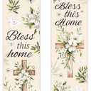 PLIGREAT 2 Pack Cross Vertical Tapestry, Aesthetic Olive Leaves Wall Tapestry with Tassels Long Narrow Bless Wall Hanging for Bedroom Living Room Watercolor Home Art Decor, 52" x 13"