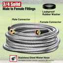 Short Garden Hose 10 ft, Male to Female Heavy Duty Stainless Steel Small Water Hose Extende Connector, Flexible No Kinks Leakproof 3/4 in Fittings, Lightweight Metal Leader Hose,MBT10S Model