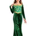 Ubaywey Girls Princess Costume Green Dress Gown Halloween Cosplay Costume Long Sleeve Dress,Small