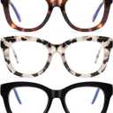 LADEESSE Readers for Women Oprah Style 3 Pack Square Oversized Reading Glasses with Spring Hinge Blue Light Blocking Ladies (Black+grey+tortoiseshell)