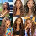 Curly Wave Bundles Human Hair 20 Inch Color 27/30 Honey Blonde Brown Highlight Single Bundle Brazilian Virgin Human Hair Bundles Kinky Curly Wave 100g Per 1 Bundle Hair Extensions For Black Woman