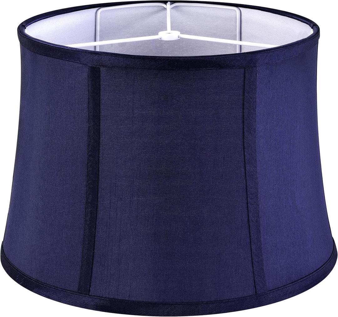 GOSO Medium Blue Lamp Shade for Table Lamps Floor Lamp Modern,12x14x10 inch (Spider) Natural Fabric Faux Silk Lamp Shades Replcement,Tiffany Drum Lampshade for Bedroom/Living Room Easy Assembly