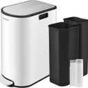 SONGMICS 13-Gallon Dual Kitchen Trash Can, 5.3 and 8 Gallon Compartments, Garbage Can with Wing Lids, Stainless Steel, Soft Close, Inner Buckets, Cloud White and Metallic Silver ULTB570W50