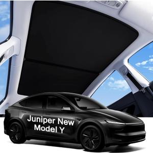 LOWEEY 2026 Upgraded Tesla Model Y Juniper Sunshade Roof, UPF200+ Roof Sunshade with Storage Bag, No-Sag&No-Gaps Heat Insulation Foldable Roof Shade, Tesla Accessories for Juniper 2025-2026, Black