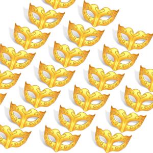 Deekin 24 Pcs Mini Masks Masquerade Small Masquerade Mask Cake Toppers Decorative Mardi Gras Venetian Party Decoration(Gold)