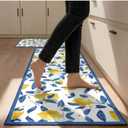 Sliner Blue 2 Pcs Lemon Kitchen Mats Lemon Kitchen Rugs for Floor Washable Soft Non Slip Carpet for Bathroom Sink Laundry Decor, 17" x 30" + 17" x 47"