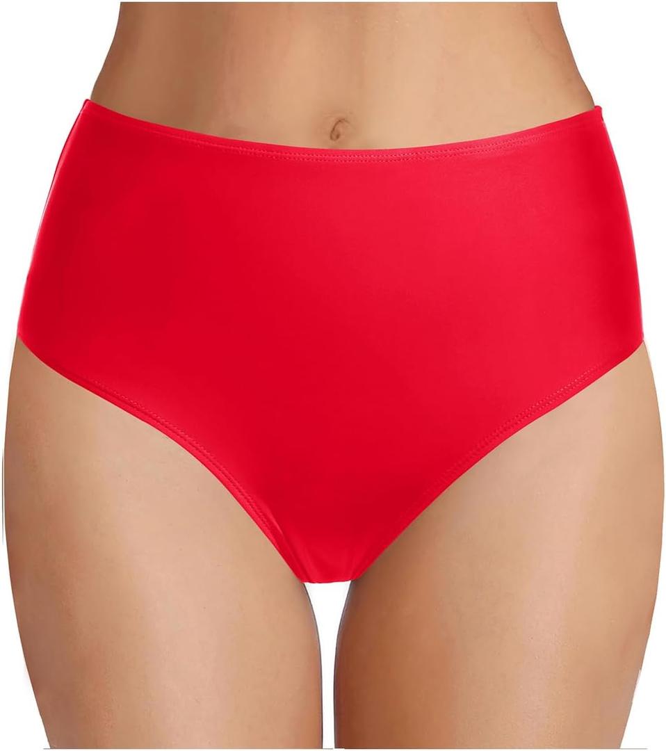 Tempt Me Women's High Waist Bikini Bottom - Full Coverage Bathing Suit Swim Bottom 2025 Swimsuit Swimwear (Red, S)