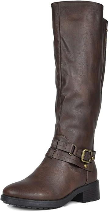 DREAM PAIRS Women's Knee High Boots, Buckle Riding Boots 9