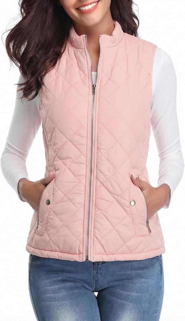 Fuinloth Women's Lightweight Warm Puffer Quilted Vest - 4-Pockets Stand Collar Zip Gilet, Fall Winter Outerwear (X-Large)