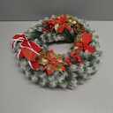 Pre Lit Christmas Wreaths for Front Door, Lighted Christmas Wreath Ornament with Lights Large Door Wreath with Red Bowknot Berries Pine Cone Decorative Wreaths for Holiday Home Decoration