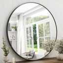 42 Inch Round Bathroom Mirror - Black Wall Mounted Circle Mirror with Metal Frame, Modern Round Hanging Mirror Suitable for Bathroom, Vanity, Entryway, Living Room