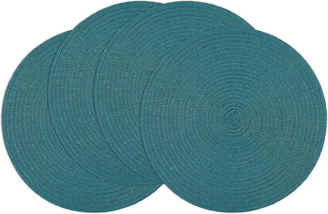 SHACOS Round Placemats Set of 4 Woven Braided Table Placemats 15 inch Circle Place Mats Washable Non Slip Table Mats for Home Wedding Party, Teal Green
