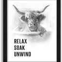 arteWOODS Funny Highland Cow Bathroom Wall Art - Rustic Farmhouse Wall Decor with Humorous Quotes Black Framed Print Artwork Cute Animal Pictures for Shower Toilet Restroom Kid's Washroom 8x10 Inch