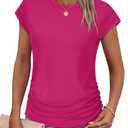 Tops for Women Trendy Short Sleeve Shirts Casual Summer Outfits Cap Sleeve T Shirts Ladies Hot Pink M