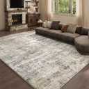 9x12 Grey Beige Washable Area Rug for Living Room, Vintage Print