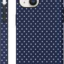 Case for iPhone 15 Plus/14 Plus, Glossy Hybrid 2-Layer Hard Shell, Aesthetic Scratch Resistant Cover, Navy Blue Polka Dot