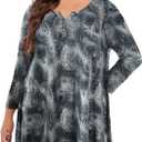 OVERWORETY Plus Size Tops for Women 3/4 Sleeve Henley V Neck Button Tunics Casual Loose Swing Shirts for Leggings (1X, Gey Paisley)
