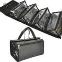 Large Capacity Hanging Eco Polyester Travel Toiletry Bag Makeup Cosmetic Bag 4-in-1 Roll-Up Make Up Storage Organizer With 4 detachable Removable Zipper Clear TPU Pouches & Hook