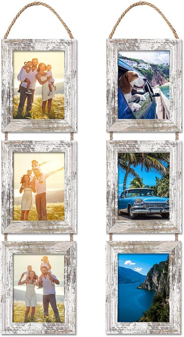 5x7 Wall Hanging Picture Frames Collage with 3 Opening White Frames 2 Pack