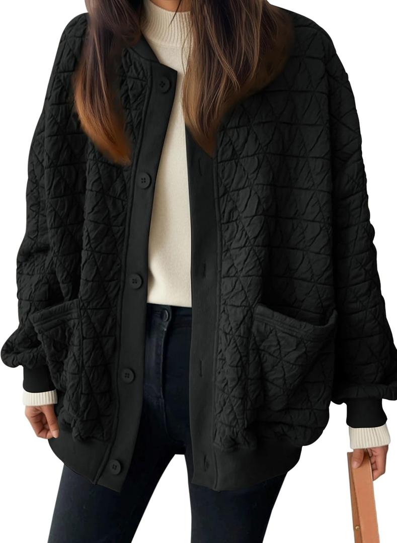 Oversized Jackets for Women 2026 Fall Clothes Casual Jacket Cardigan Outfits Tops (Large, Solidblack)