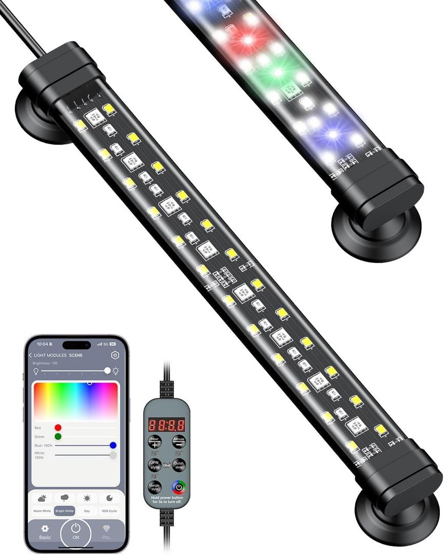 Pawfly Aquarium Light with Bluetooth for Plants, 5W 8 inch Full Spectrum Fish Tank Light for 8-15 inch Fish Tanks, Submersible LED Lights with App Control, Timer Modes & Adjustable Brightness (Pro)