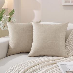 SYSLOON Faux Linen Pillow Covers 18x18 Inch Set of 2, Boho Pillow Covers Couch Pillow Covers Farmhouse Pillow Covers for Living Room Sofa & Bed,Light Coffee