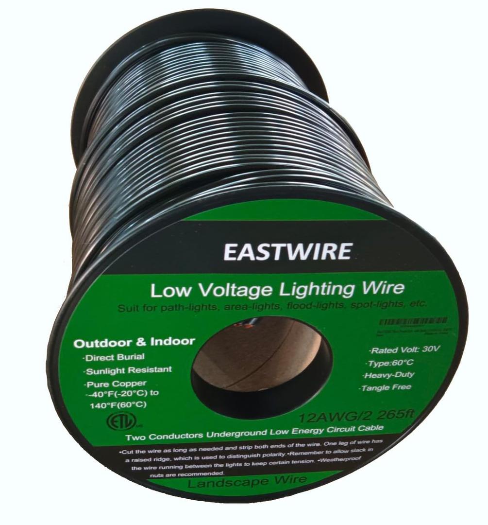 12/2 265ft Direct Burial Low Voltage Landscape Lighting Wire - Outdoor - ULECC, Underground Low-Energy Circuit Cable, ETL Listed, Black