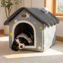 Dog House Indoor Portable Puppy Cave Cat Nest Kennel Pet Bed Portable Memory Houses with Cushion (Grey, XL:Size fits 18kg/40lbs (Pets))