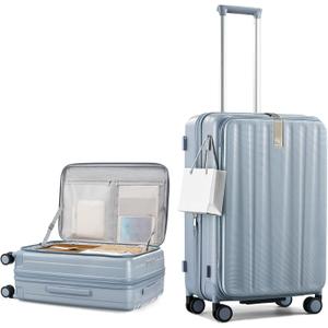 Hanke 24 Inch Expandable Luggage Top Opening Checked Bag Luggage Hard Shell Suitcases with Wheels Lightweight Travel Luggage Medium Suitcase with Lock for Woman Men-Grey