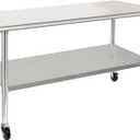 HARDURA Stainless Steel Table with Wheels 30 x 72 Inches Casters NSF Heavy Duty Commercial Prep Table with Undershelf and Galvanized Legs for Food Prep