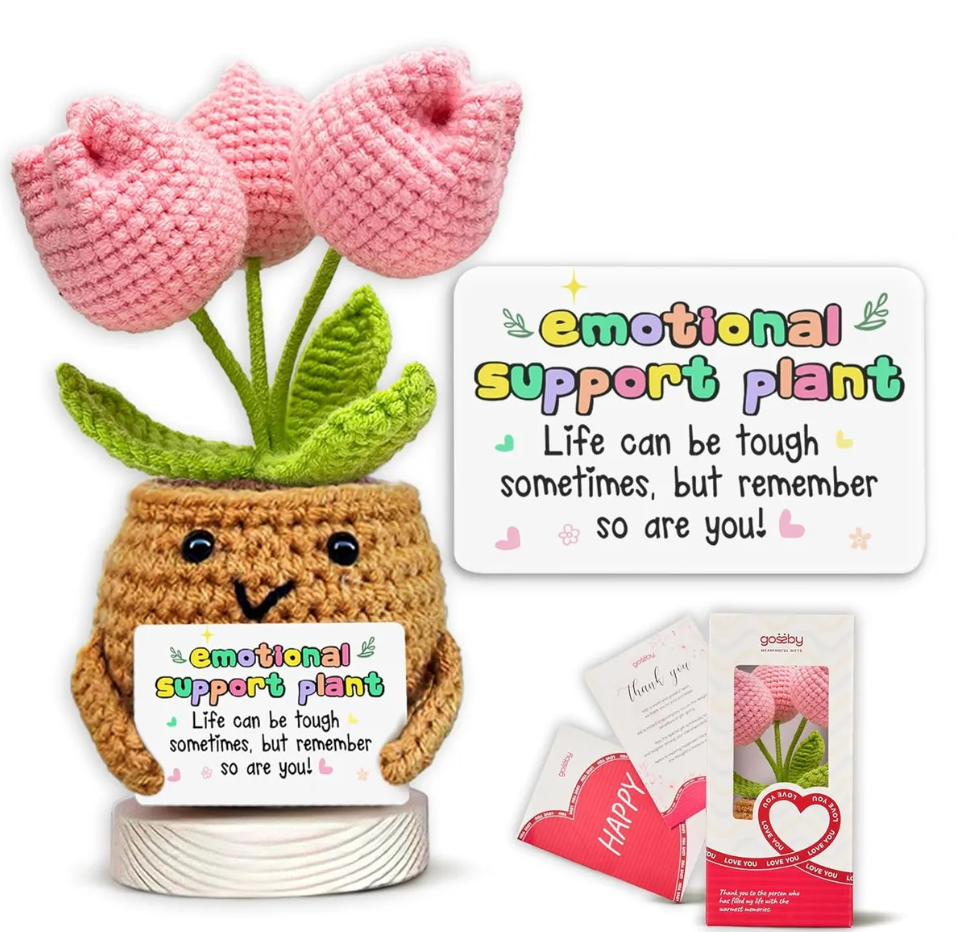 Gossby Handmade Crochet - Inspirational, Mental Health, Mothers Day, Birthday Gift for Mom, Sister, Friend, Coworker - Crochet Doll with Card - Tulip Flower Crochet