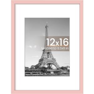 upsimples 12x16 Picture Frame, Display Pictures 8.5x11 with Mat or 12 x 16 Without, Wall Hanging Poster Frames, Pink, 1 Pack
