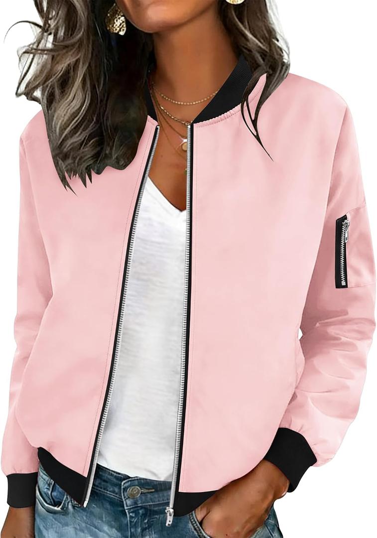 HOTOUCH Women Casual Jacket Lightweight Long Sleeve Zip Up Coat Trendy Work Clothes With Pockets,Large