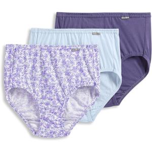 Jockey Women's Underwear Plus Size 100% Cotton Elance Brief - 3 Pack, Midnight Iris/Bouquet Bloom/Frothy Blue, 9