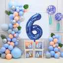 3 x Blue and Golden Rings Birthday Decorations, 40Inch Blue and Golden Rings Theme Number 6 Foil Balloons for Boy 6th Birthday Party Decor
