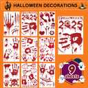 3 x Halloween Party Decorations - Bloody Handprint Footprint Window Clings for Halloween Bathroom Decor Indoor Outdoor | Trick or Treat Stickers Decals for Office Door Wall Party Favors Supplies (Red)