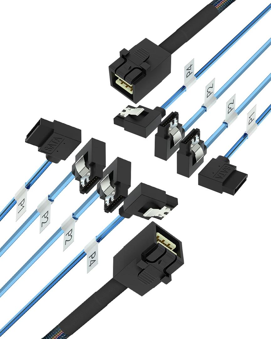 2Pack SFF-8643 to 4X SATA 90-Degree Right-Angle Adapter Cable - 1M/3.28FT Internal HD Mini SAS Connector for HDD/SSD Data Transfer (Server/Storage)