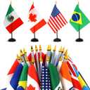ANLEY 24 Countries Deluxe Desk Flags Set - 8 x 5 Inches Miniature American US Desktop Flag with 13" Black Pole - Vivid Color and Fade Resistant - Come with Black Base and Black Top