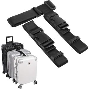 Vigorport Luggage Connector, Straps for Suitcase, Add A Bag Adjustable Attachment Accessories 1.25" Endless for Connect Your 3 Luggage Together-2 Pack Black-Extended Size (Large)
