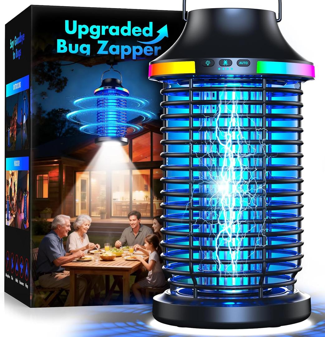 Rechargeable Bug Zapper Outdoor, 4200V Powerful Electric Mosquito Zapper 5-in-1 Portable & Wireless Bug Zapper Outdoor Cordless with 5000mAh Battery, Outdoor Waterproof Fly Zapper for Patio Camping