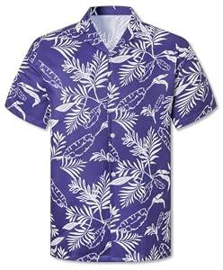 Cromoncent Boys' Funky Cuban Collar Shirt, Breathable Button-Up Summer Beach Shirt for Vacation, Palm Leaf Purple, 5-6Y